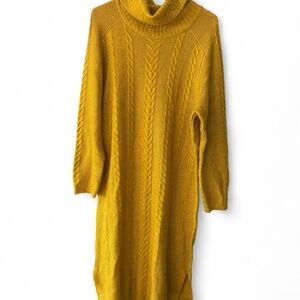 Yellow Turtleneck Neck Sweater Dress